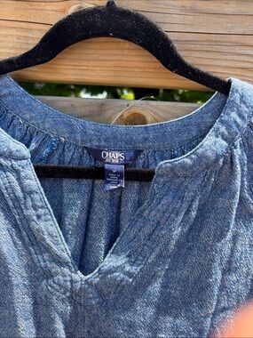 Chaps Blue Denim-Look Peasant Blouse